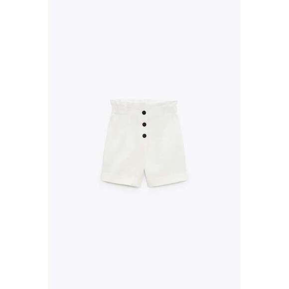 TURNED-UP HEM PAPERBAG SHORTS - Picture 1 of 6